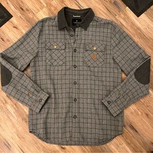 Mens Roark nordsman wool elbow pad button up plaid flannel shirt sz XL gray